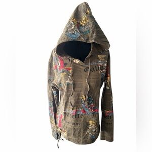 Y2K Vintage JOHN GALLIANO Newspaper Gazette Print Tunic Sweater Womens SZ Medium